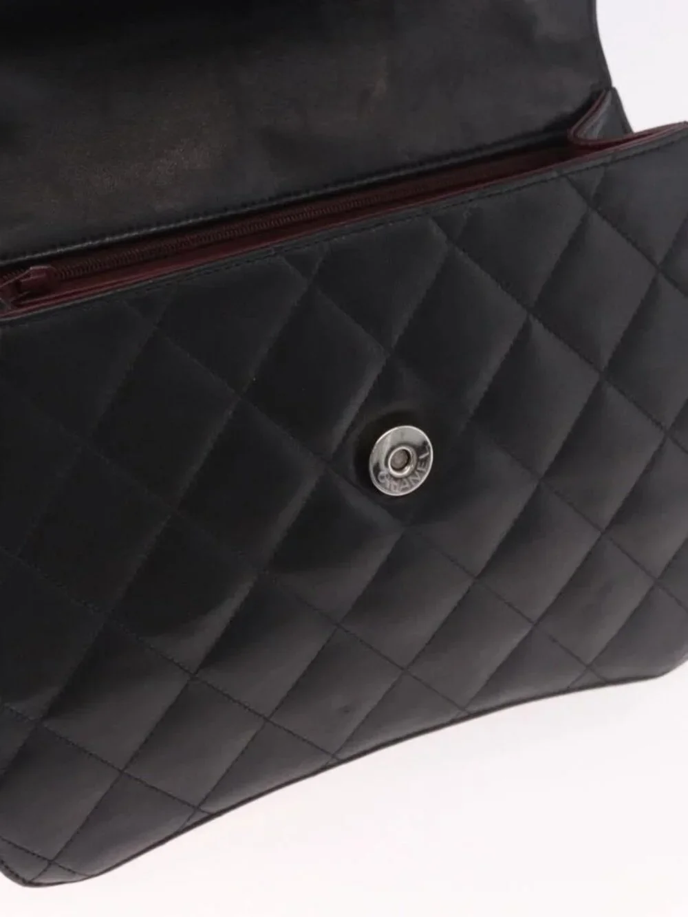 CHANEL Matelasse Chain Hand Bag Lamb Skin Black Silver CC Auth 185765
